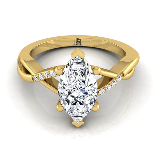 Criss Cross Bypass Twist Marquise Engagement Ring Setting in 14K Yellow Gold