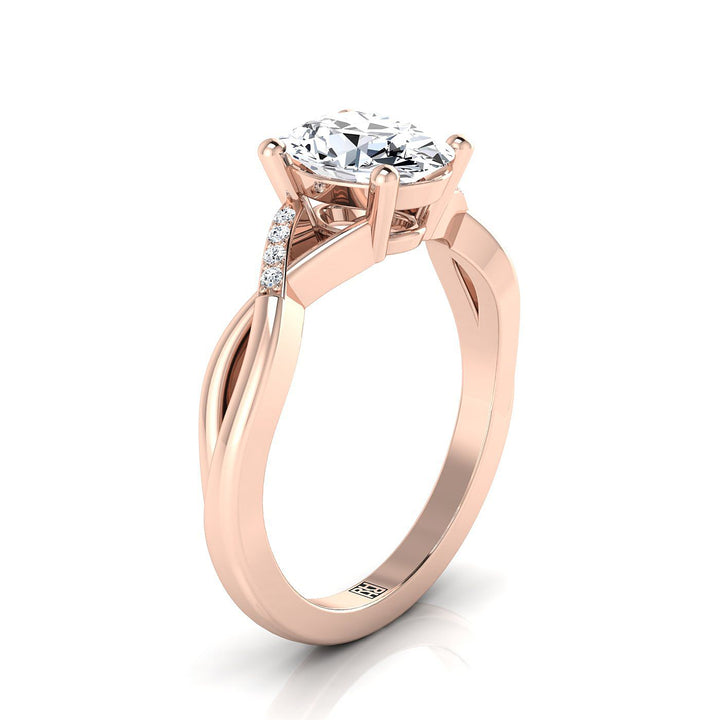 Criss Cross Bypass Twist Oval, in 14K Rose Gold, prong setting – side profile | RockHer