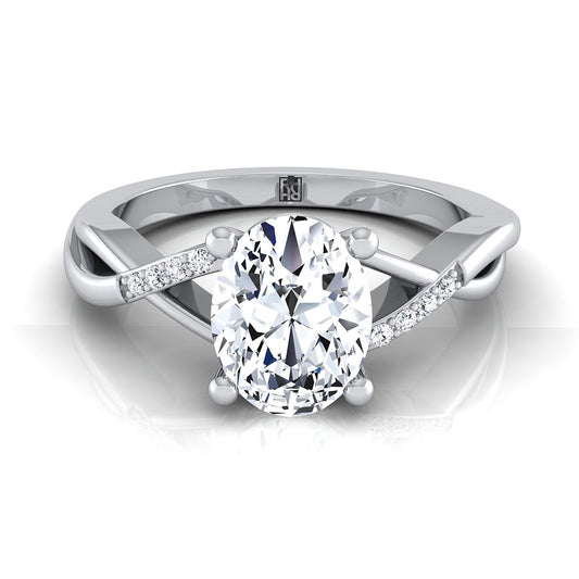 14K White Gold Oval Diamond Criss Cross Twist Engagement Ring
