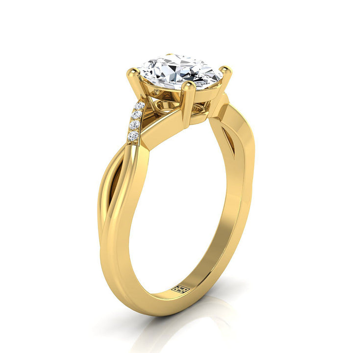 14K Yellow Gold Oval Diamond Criss Cross Twist Engagement Ring