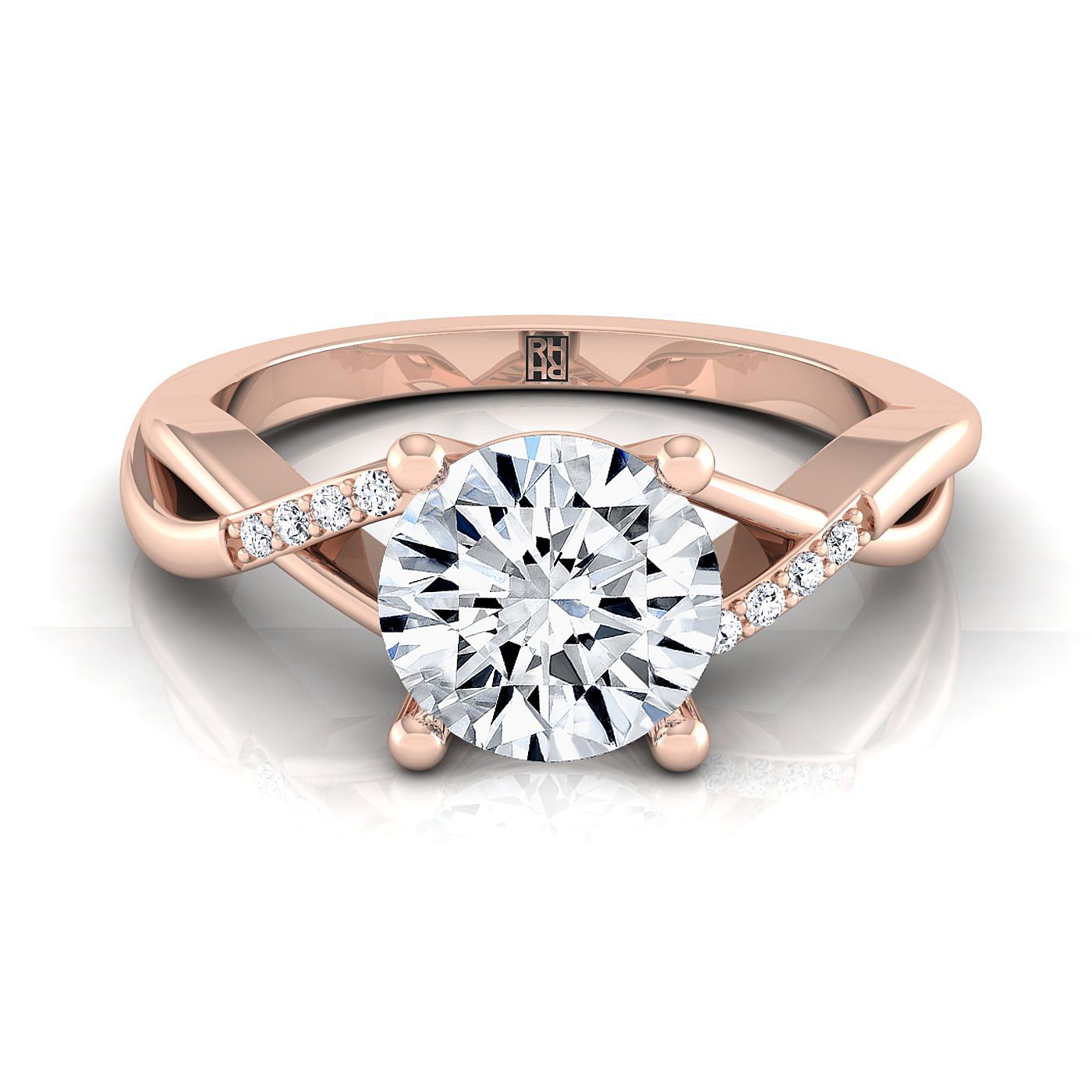 14K Rose Gold Round Brilliant Diamond Criss Cross Twist Engagement Ring