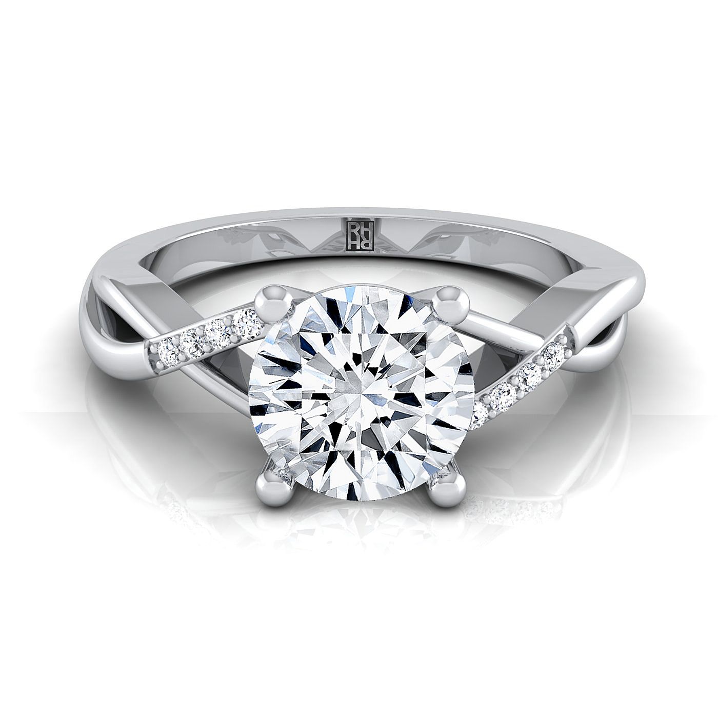 Round Brilliant, Criss Cross Bypass Twist, in 18K White Gold | RockHer