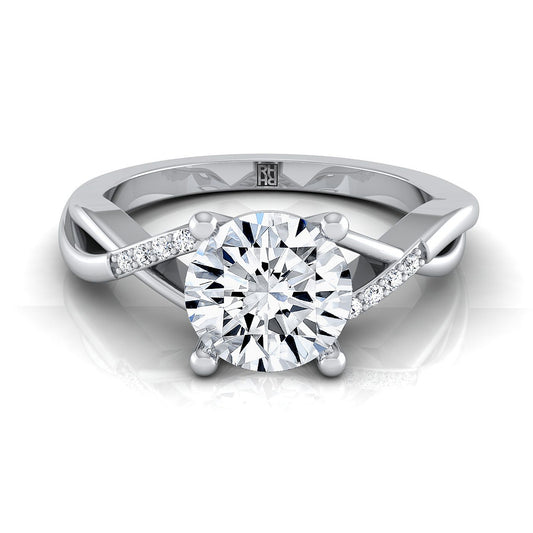 Round Brilliant, Criss Cross Bypass Twist, in 18K White Gold | RockHer