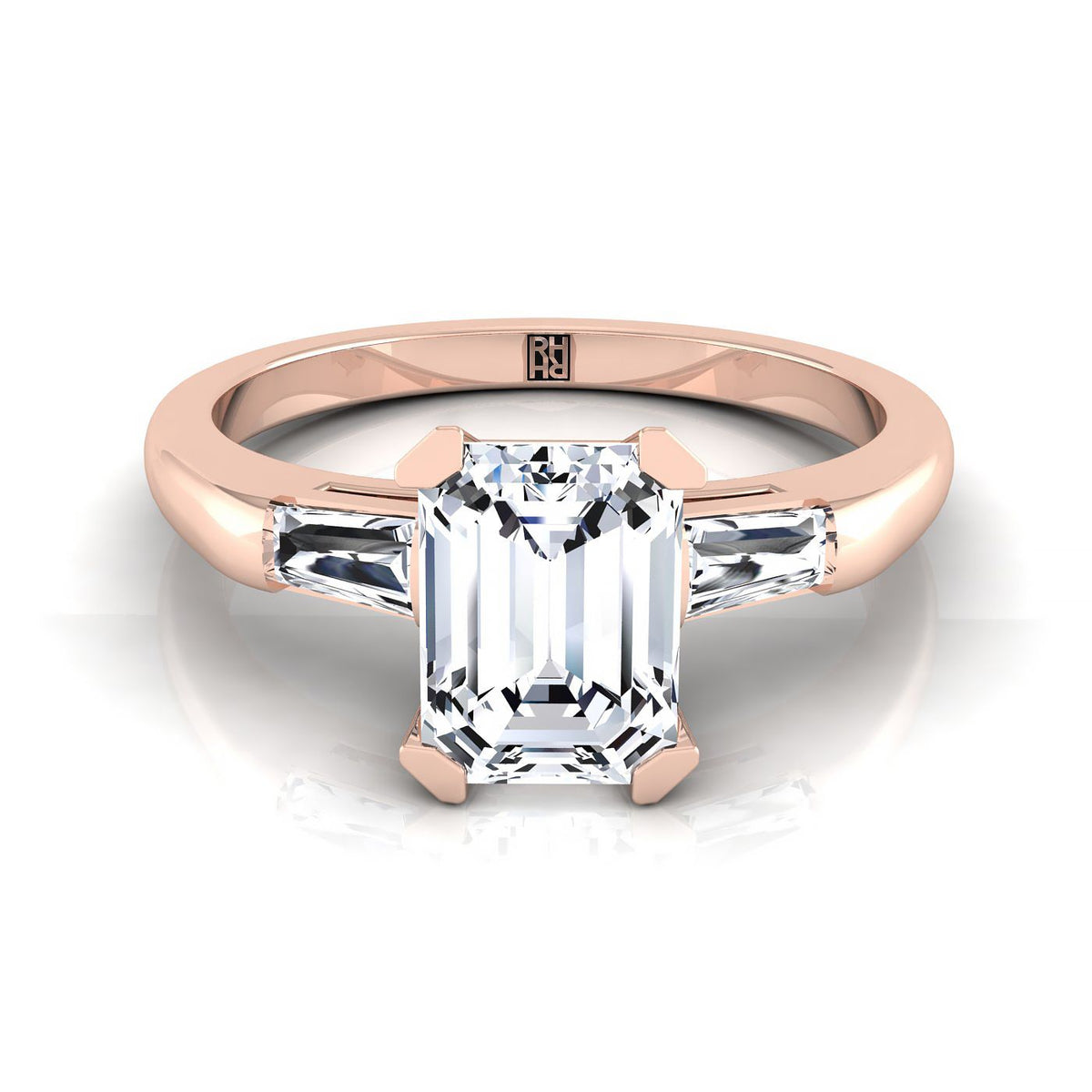 ตัวเรือนแหวนหมั้นเพชร Caroline ทรงมรกต ฝังหนาม ทองคำชมพู 14K จาก RockHer