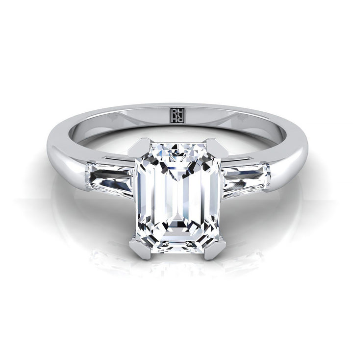 European Cut, Tapered Baguette Three Stone Emerald, in 18K White Gold – view 8 | RockHer