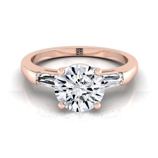 Round Brilliant, Tapered Baguette Three Stone Round, in 14K Rose Gold, prong setting | RockHer