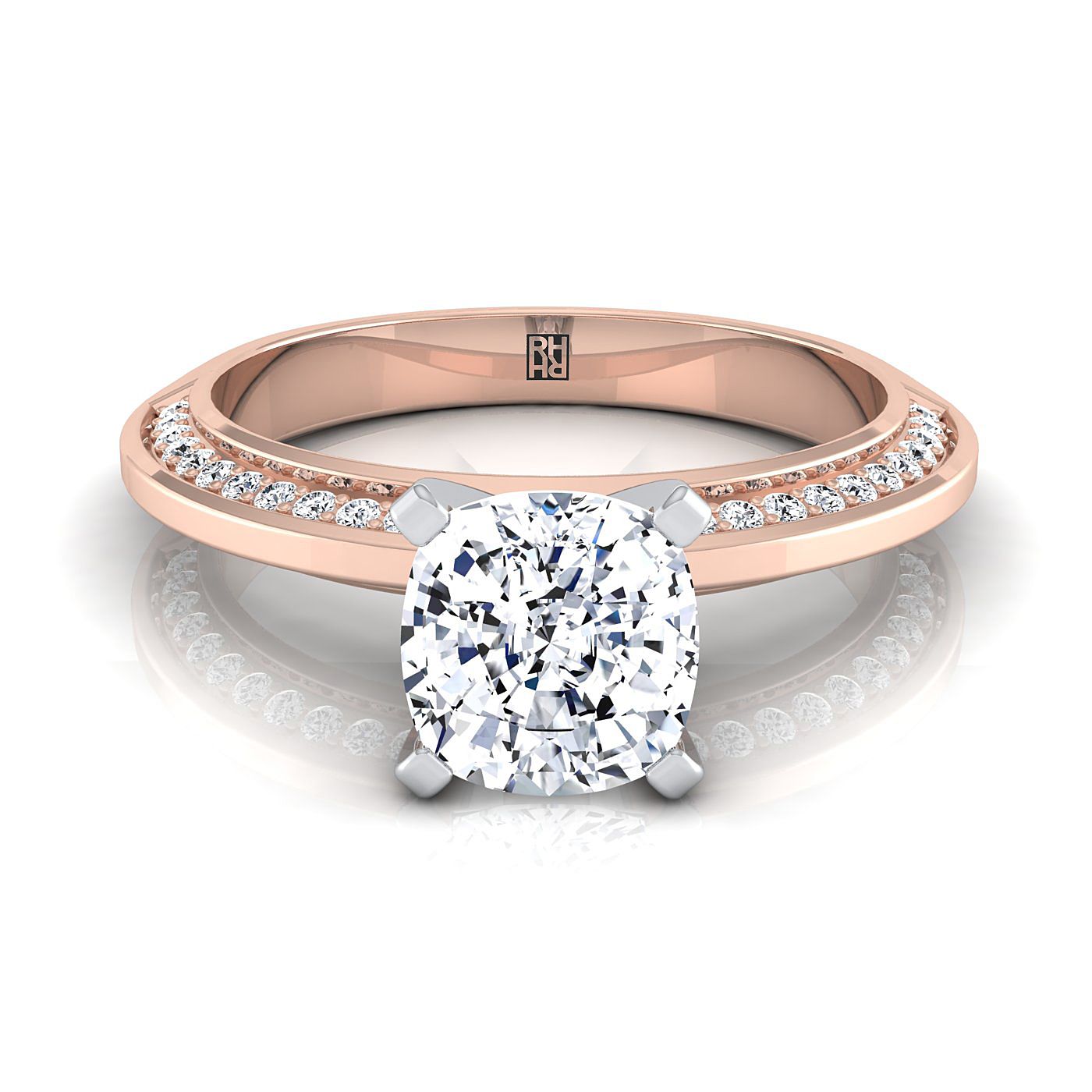 Knife Edge Micro-Pavé Cushion, in 14K Rose Gold, pave setting | RockHer