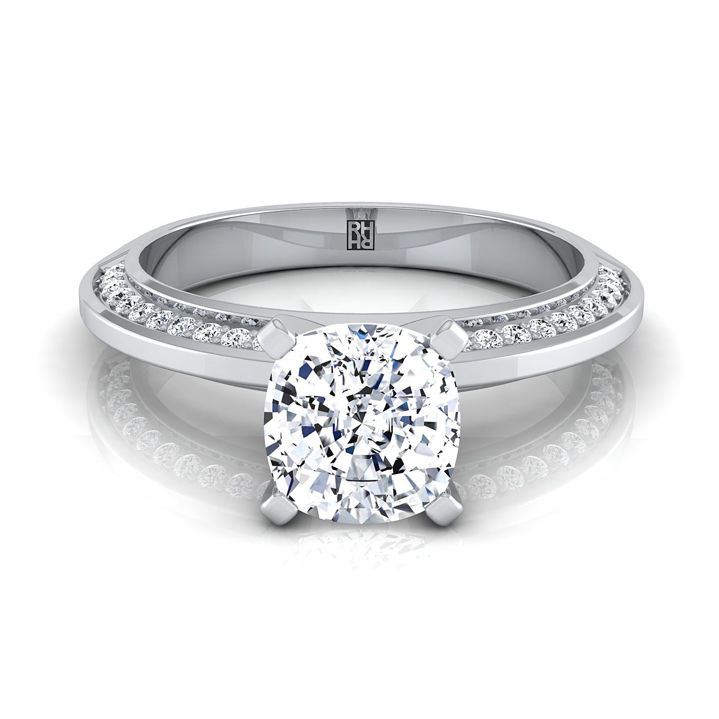 Knife Edge Micro-Pavé Cushion, in 18K White Gold | RockHer