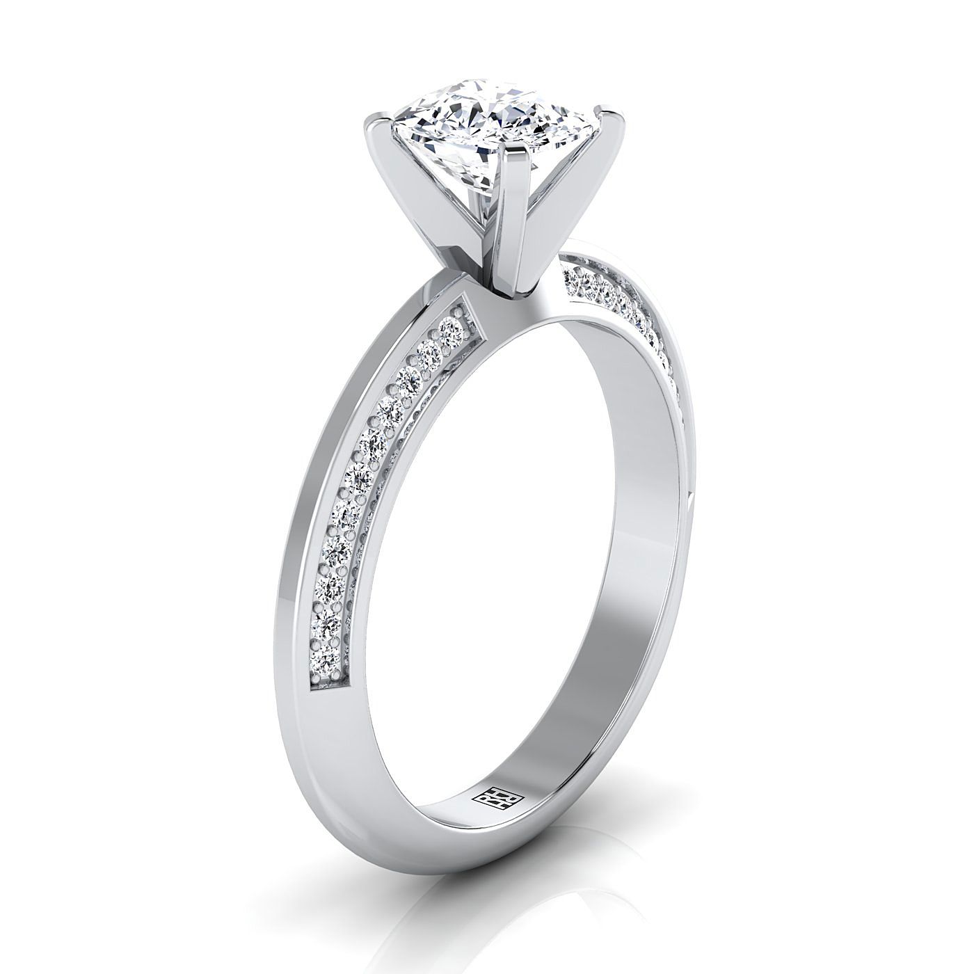 Knife Edge Micro-Pavé Cushion, in 18K White Gold – side profile | RockHer