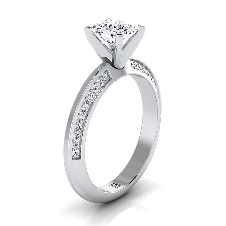 Knife Edge Micro-Pavé Cushion, in 18K White Gold – side profile | RockHer