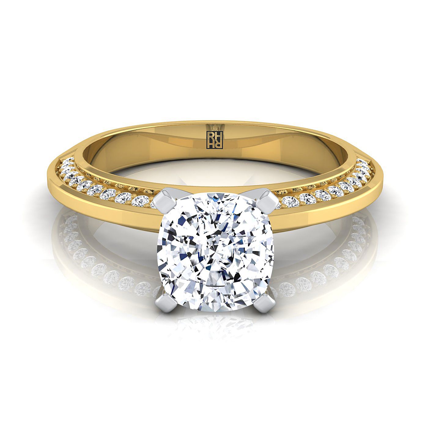 Knife Edge Micro-Pavé Cushion, in 18K Yellow Gold | RockHer