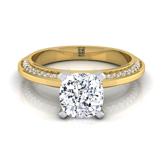 Knife Edge Micro-Pavé Cushion, in 18K Yellow Gold | RockHer