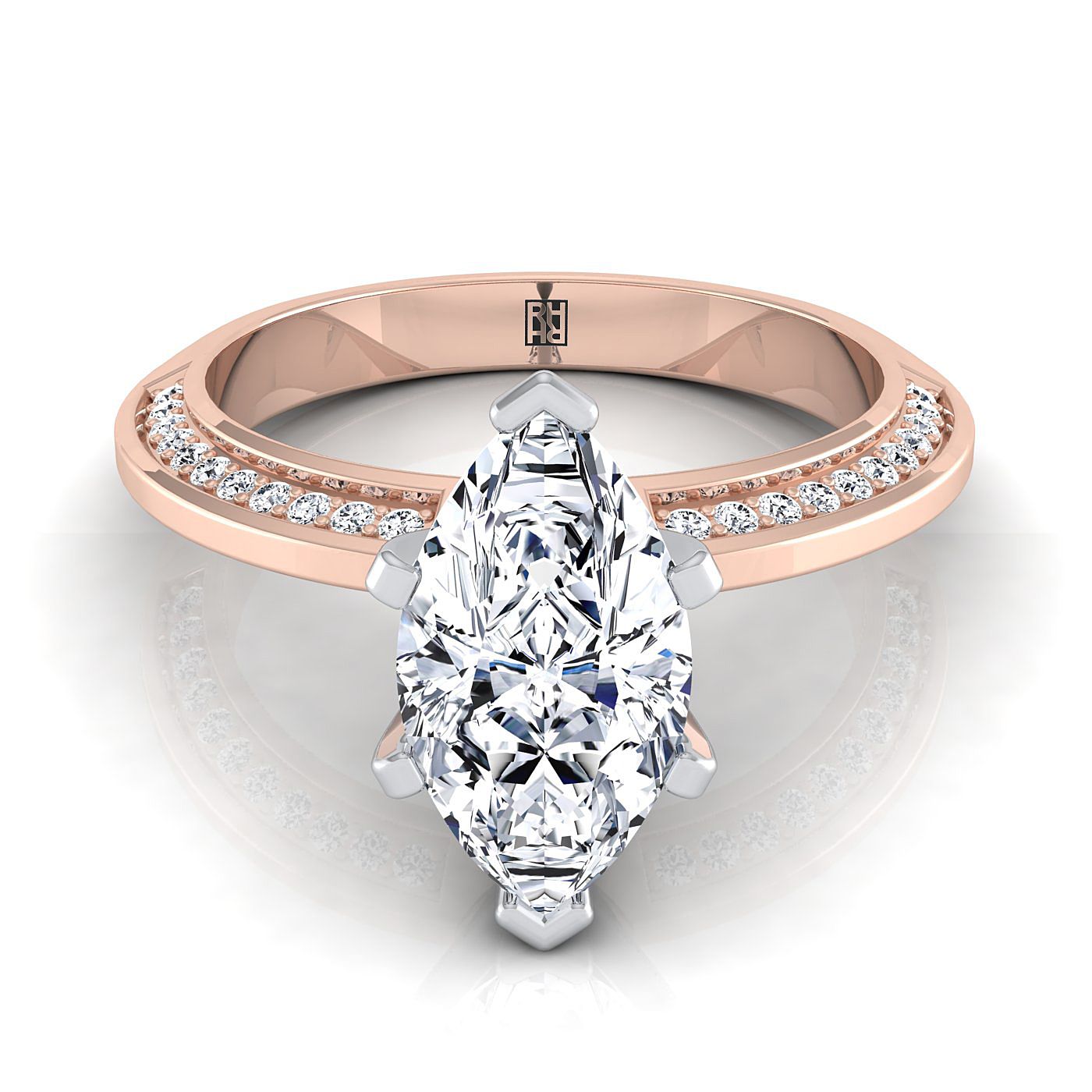 Knife Edge Micro-Pavé Marquise, in 14K Rose Gold, pave setting | RockHer