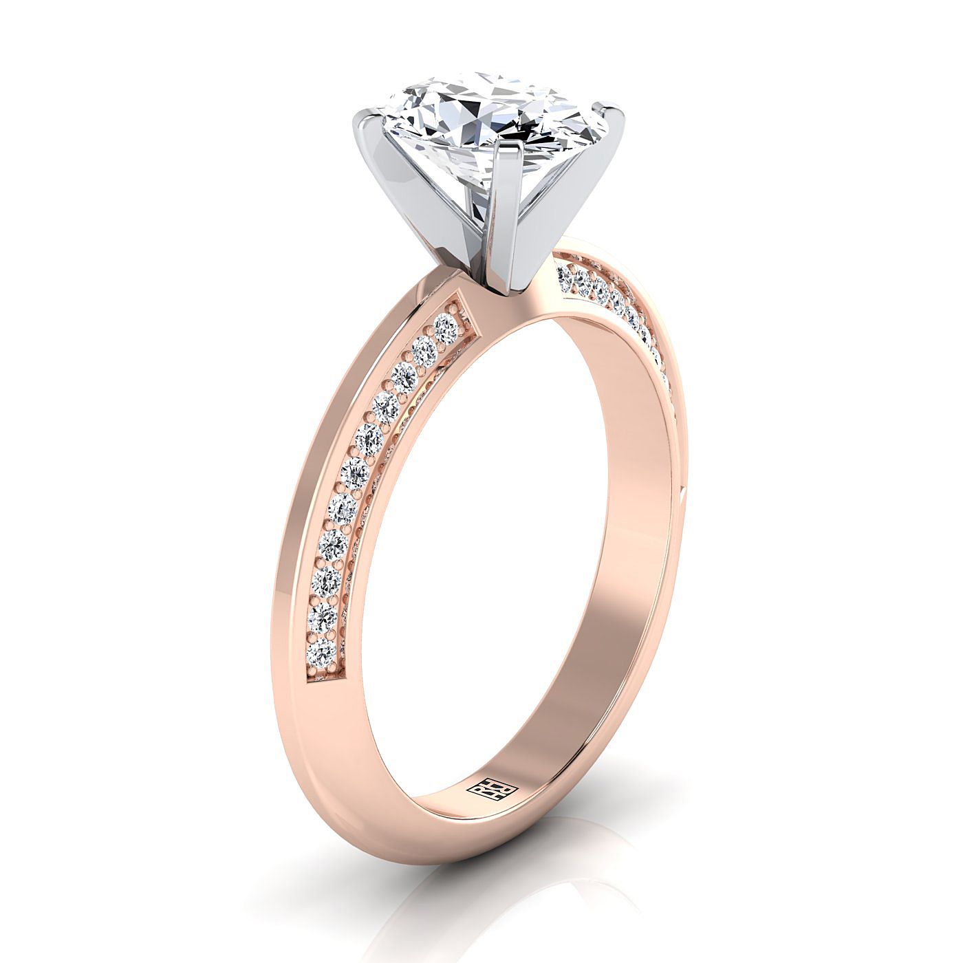 Knife Edge Micro-Pavé Oval, in 14K Rose Gold, pave setting – side profile | RockHer