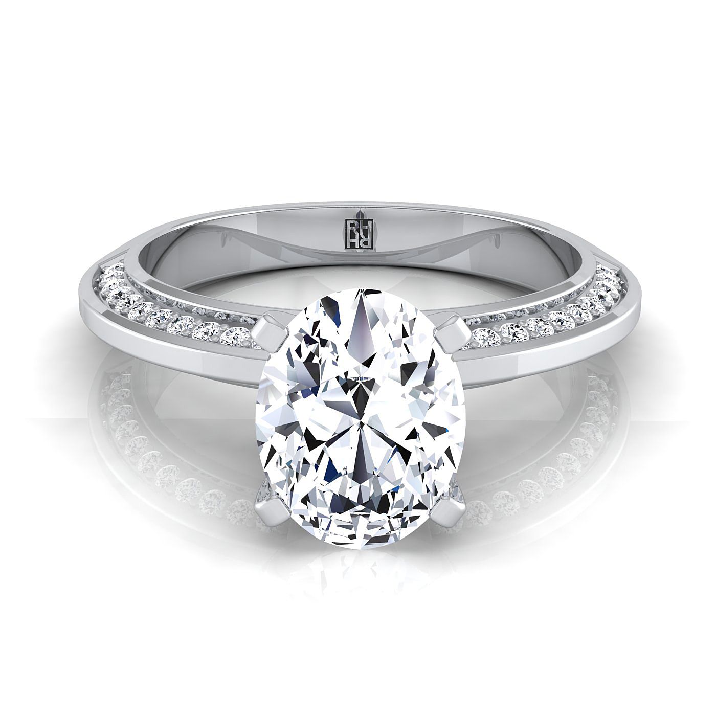 แหวนหมั้นเพชรรูปไข่ขอบมีดแพลทินัม ไมโครเพฟ -1/5 กะรัตรวม