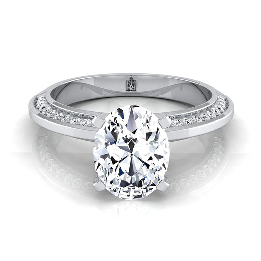 Platinum Oval Diamond Knife Edge Micropave Engagement Ring -1/5ctw