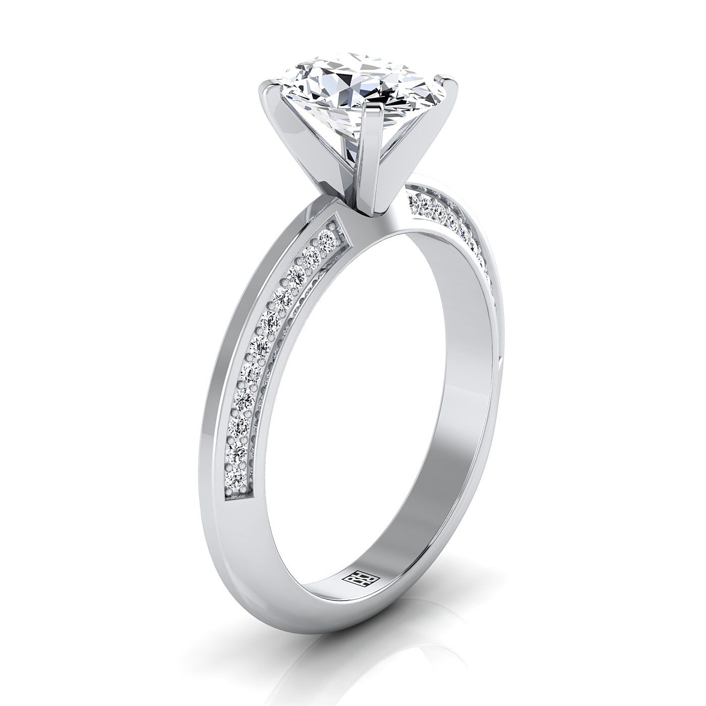 Knife Edge Micro-Pavé Oval, in 18K White Gold – side profile | RockHer