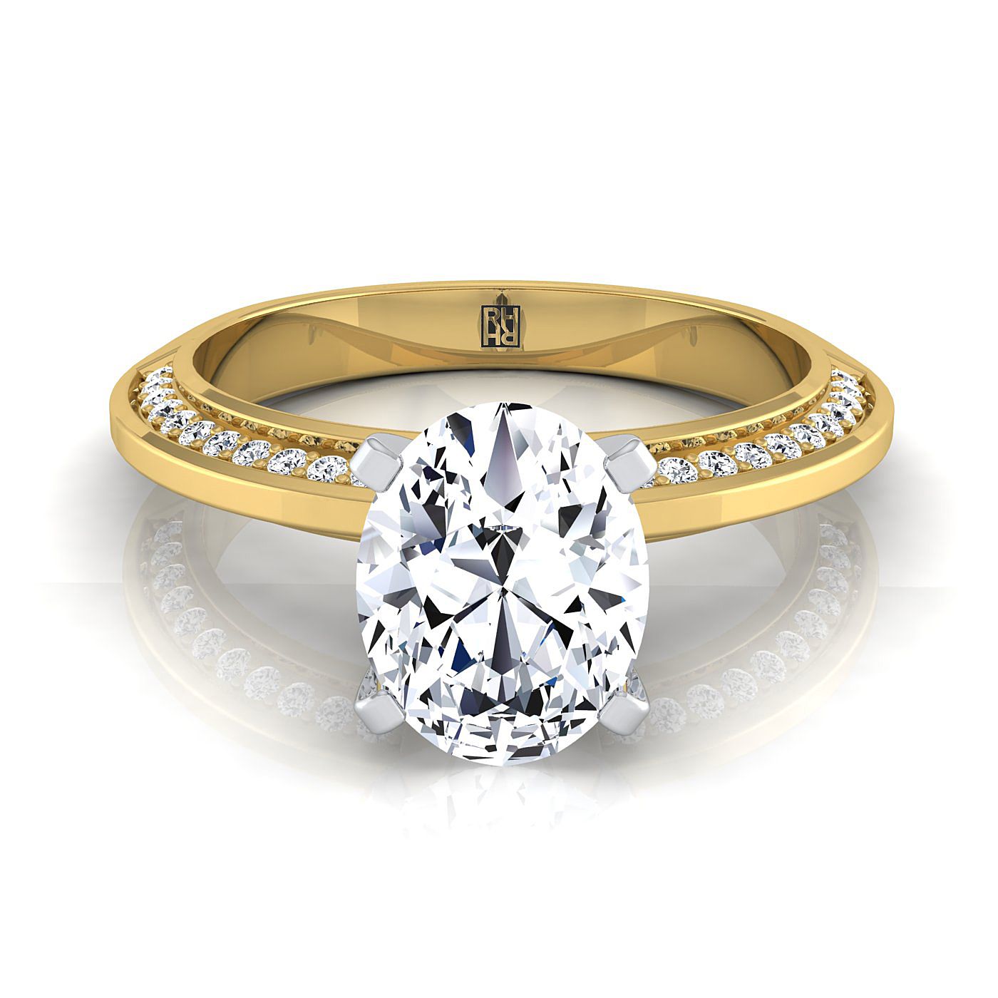 แหวนหมั้นเพชรรูปไข่ขอบมีดไมโครเพฟทองคำเหลือง 18K -1/5 กะรัตรวม