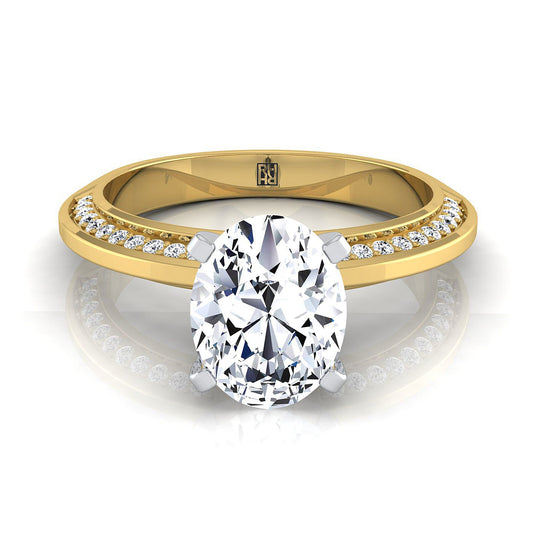 แหวนหมั้นเพชรรูปไข่ขอบมีดไมโครเพฟทองคำเหลือง 18K -1/5 กะรัตรวม