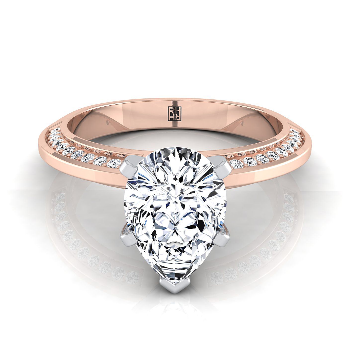 Knife Edge Micro-Pavé Pear Shape, in 14K Rose Gold, pave setting | RockHer