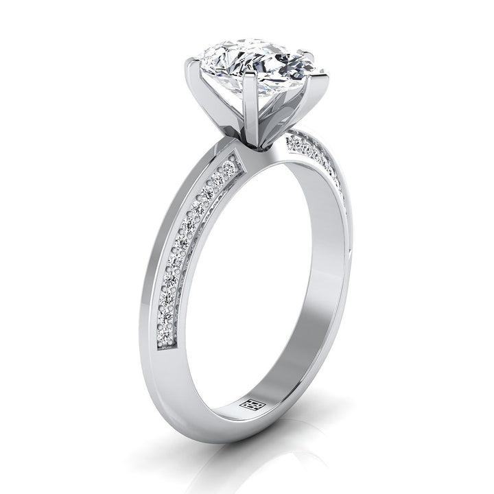 Knife Edge Micro-Pavé Pear Shape, in 18K White Gold – side profile | RockHer