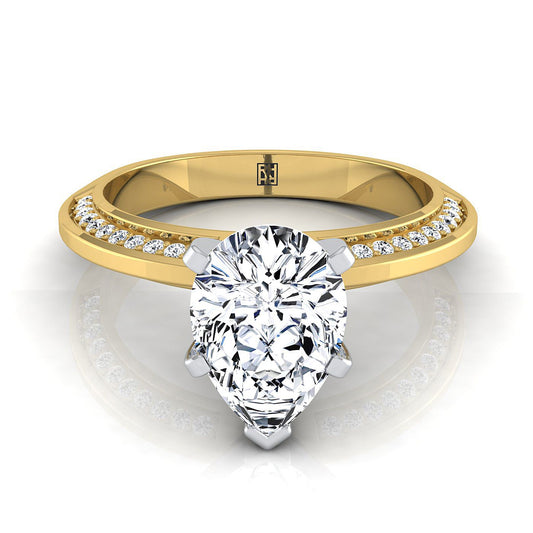 Knife Edge Micro-Pavé Pear Shape, in 18K Yellow Gold | RockHer