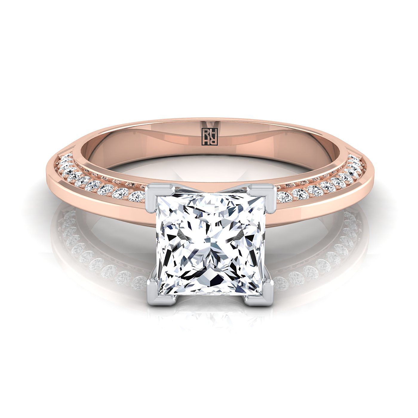 Knife Edge Micro-Pavé Princess, in 14K Rose Gold, pave setting | RockHer