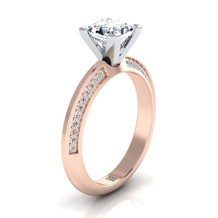 แหวนหมั้นเพชรทรงเจ้าหญิงขอบมีดไมโครเพฟ 14K ทองกุหลาบ - 1/5 กะรัตรวม