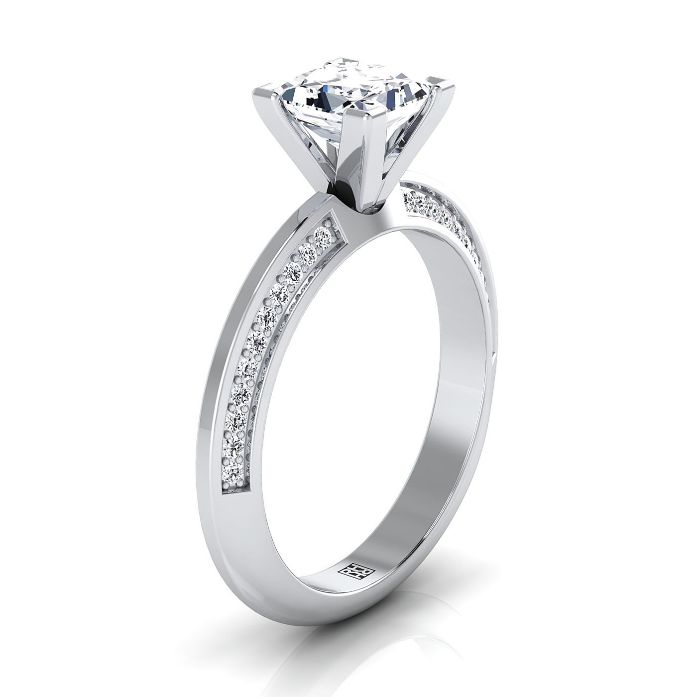 18K White Gold Princess Cut Diamond Knife Edge Micropave Engagement Ring -1/5ctw