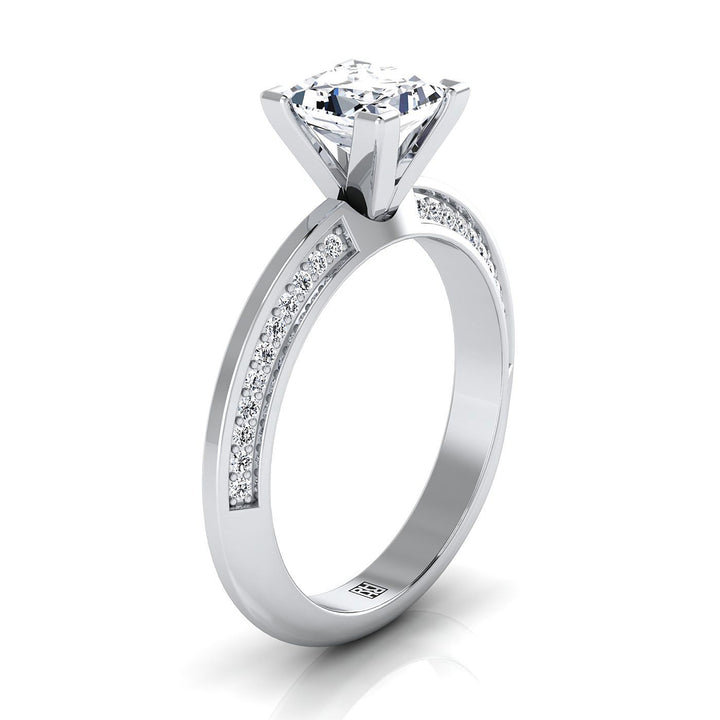 Platinum Princess Cut Diamond Knife Edge Micropave Engagement Ring -1/5ctw