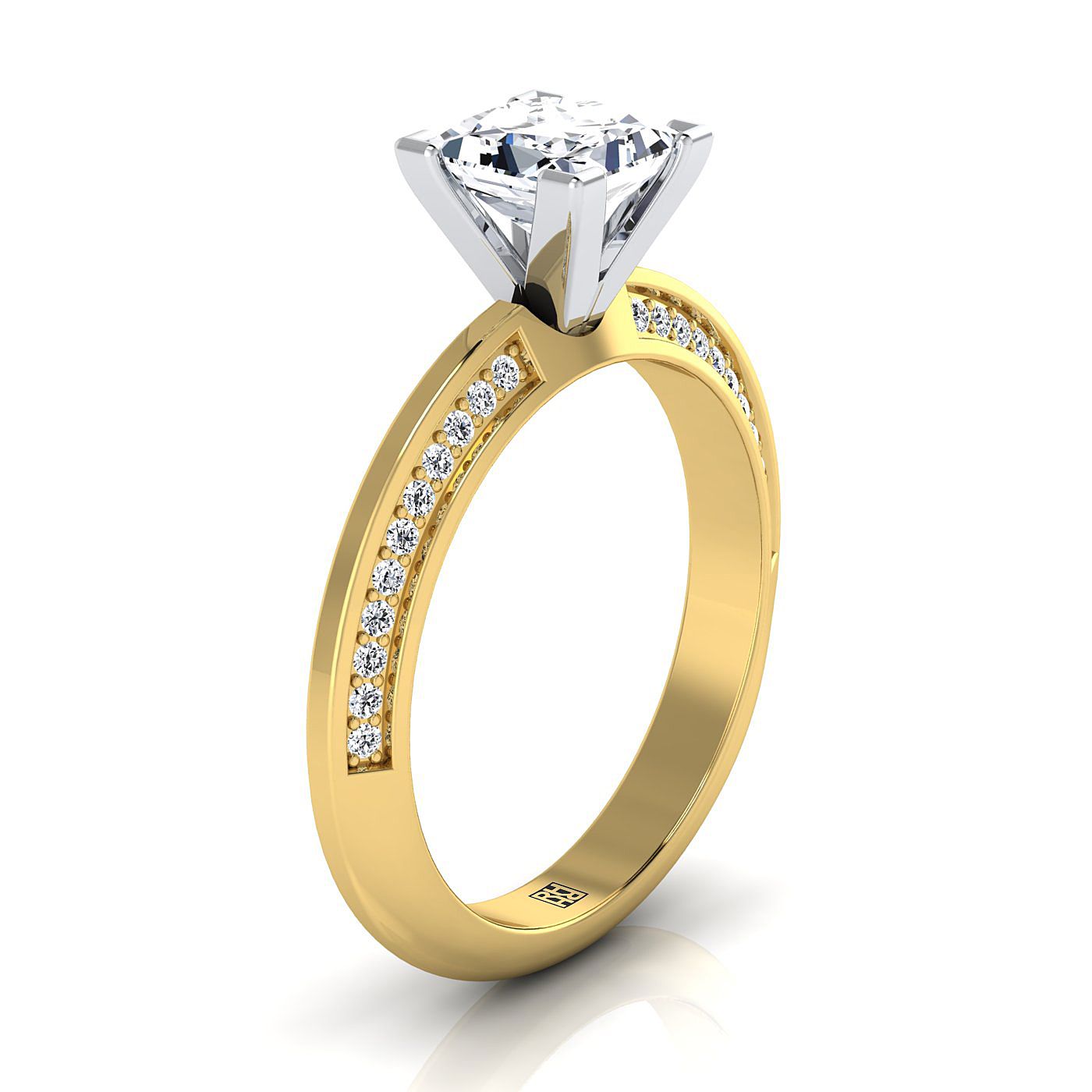 14K Yellow Gold Princess Cut Diamond Knife Edge Micropave Engagement Ring -1/5ctw