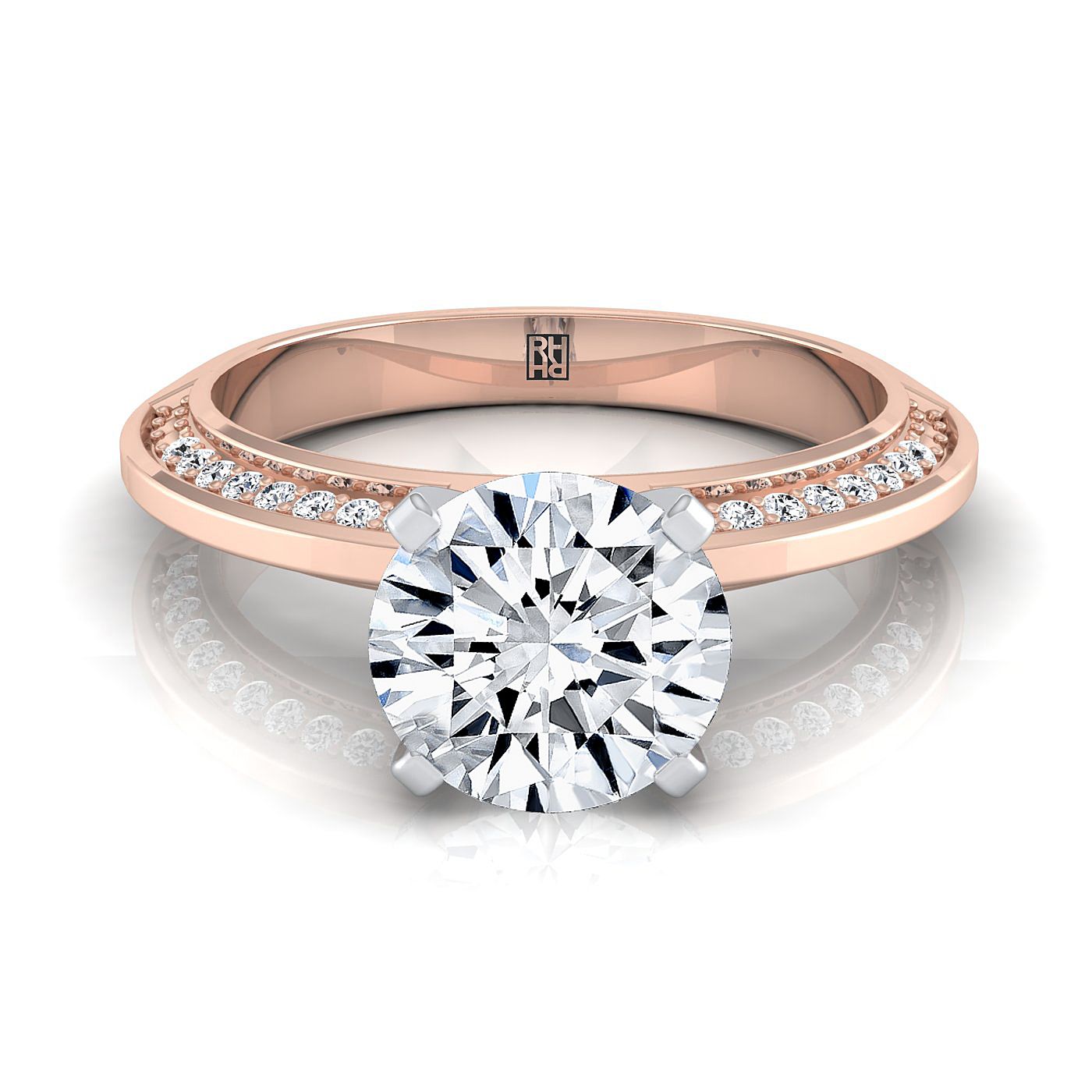 Round Brilliant, Knife Edge Micro-Pavé, in 14K Rose Gold, pave setting | RockHer
