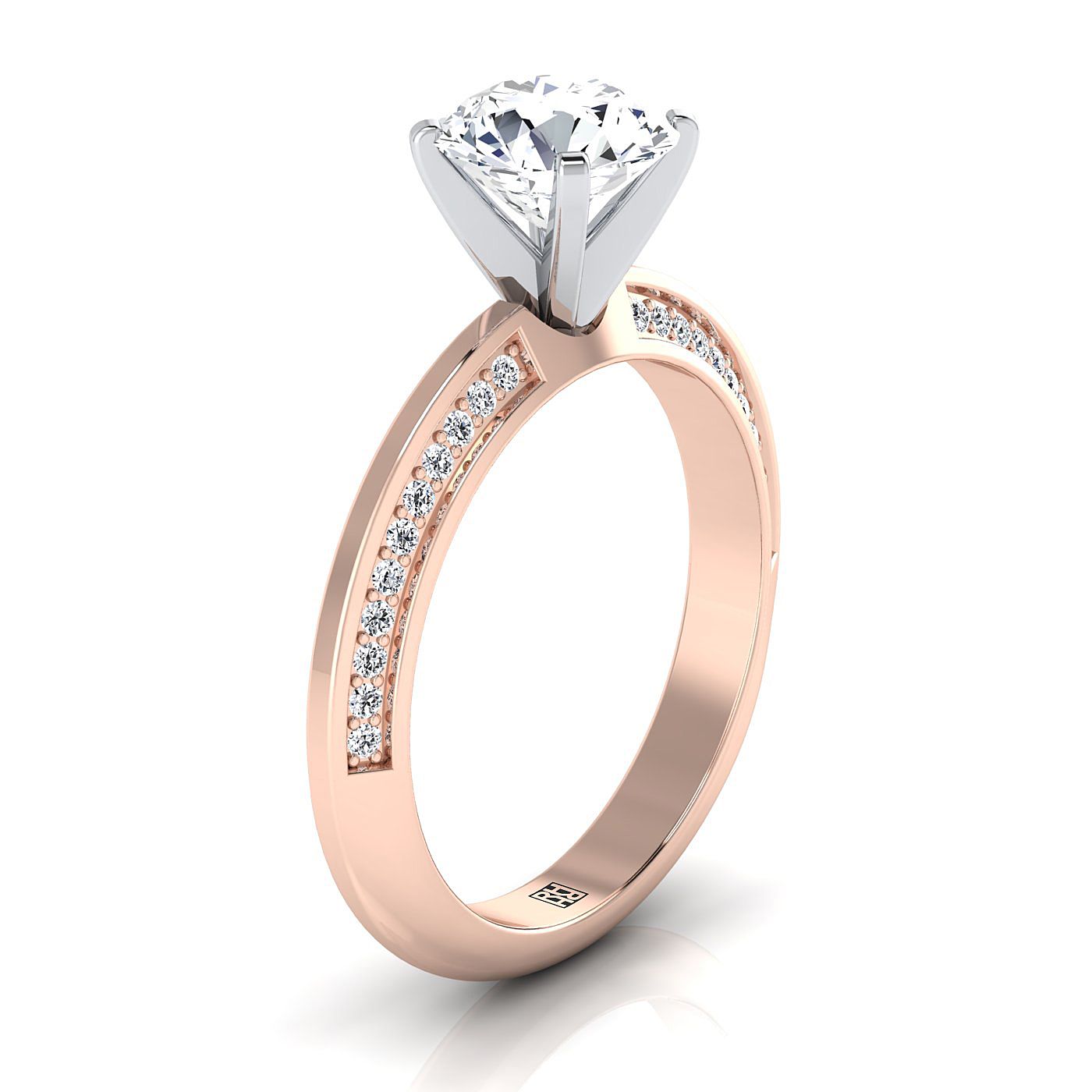 Round Brilliant, Knife Edge Micro-Pavé, in 14K Rose Gold, pave setting – side profile | RockHer
