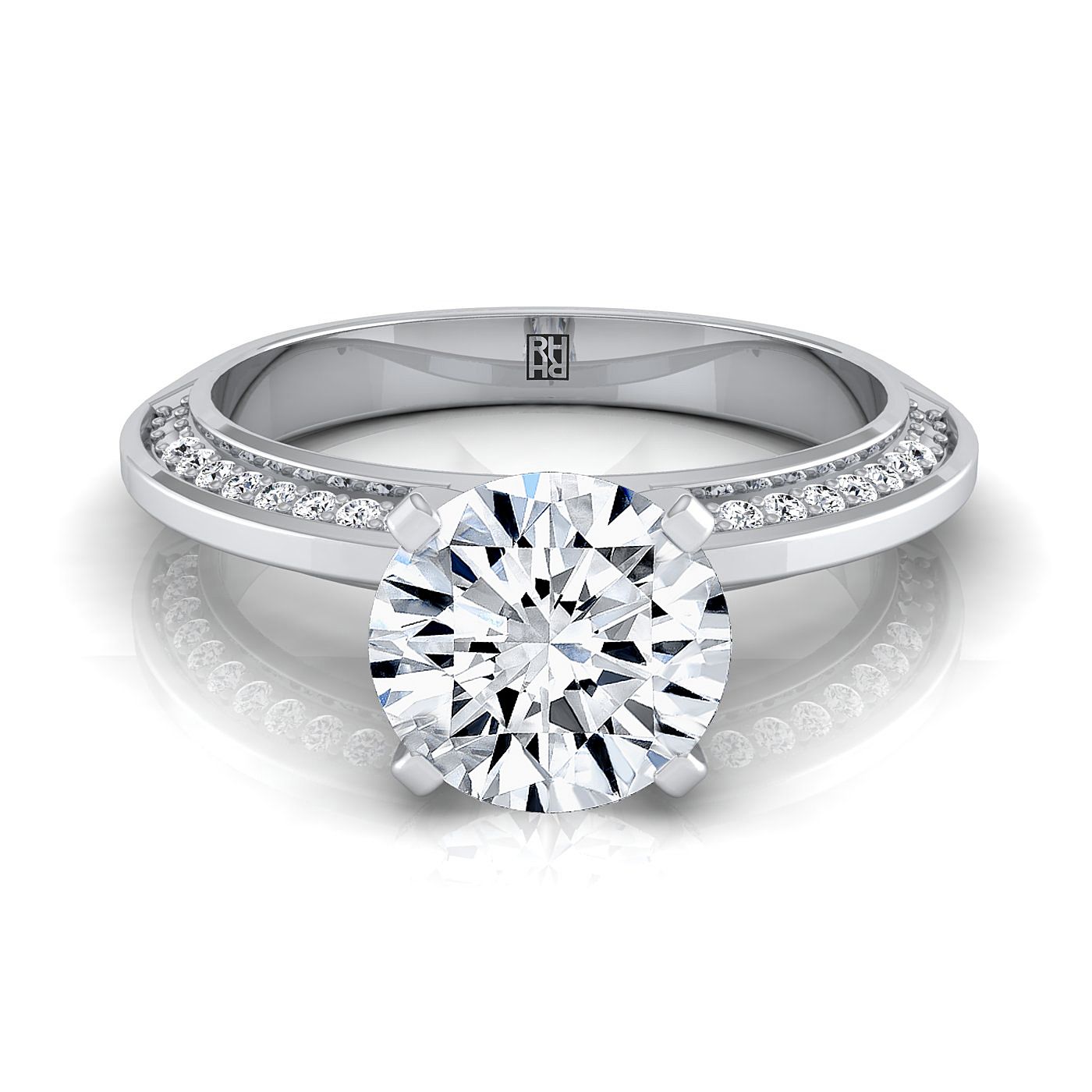 Round Brilliant, Knife Edge Micro-Pavé, in 18K White Gold | RockHer
