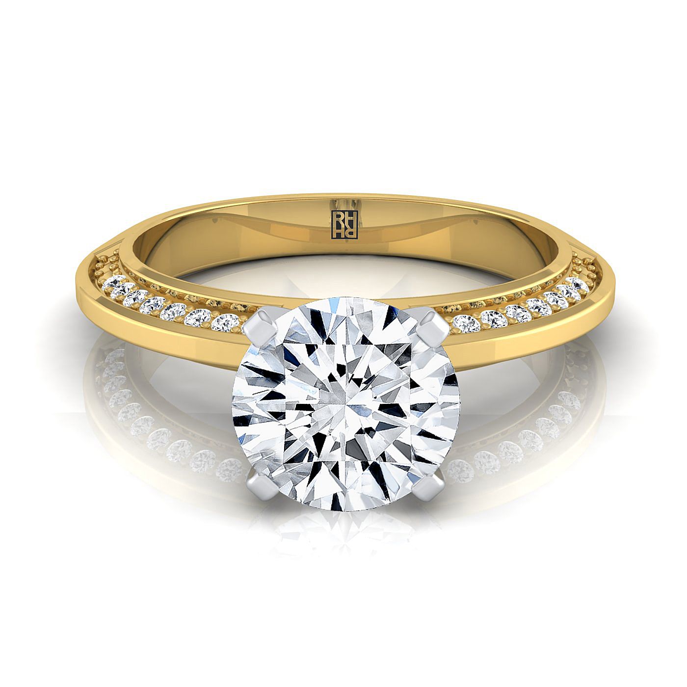 แหวนหมั้นเพชรทรงกลมเจียระไนแบบ Brilliant ขอบมีดไมโครเพฟทองคำเหลือง 14K - 1/5 กะรัตรวม