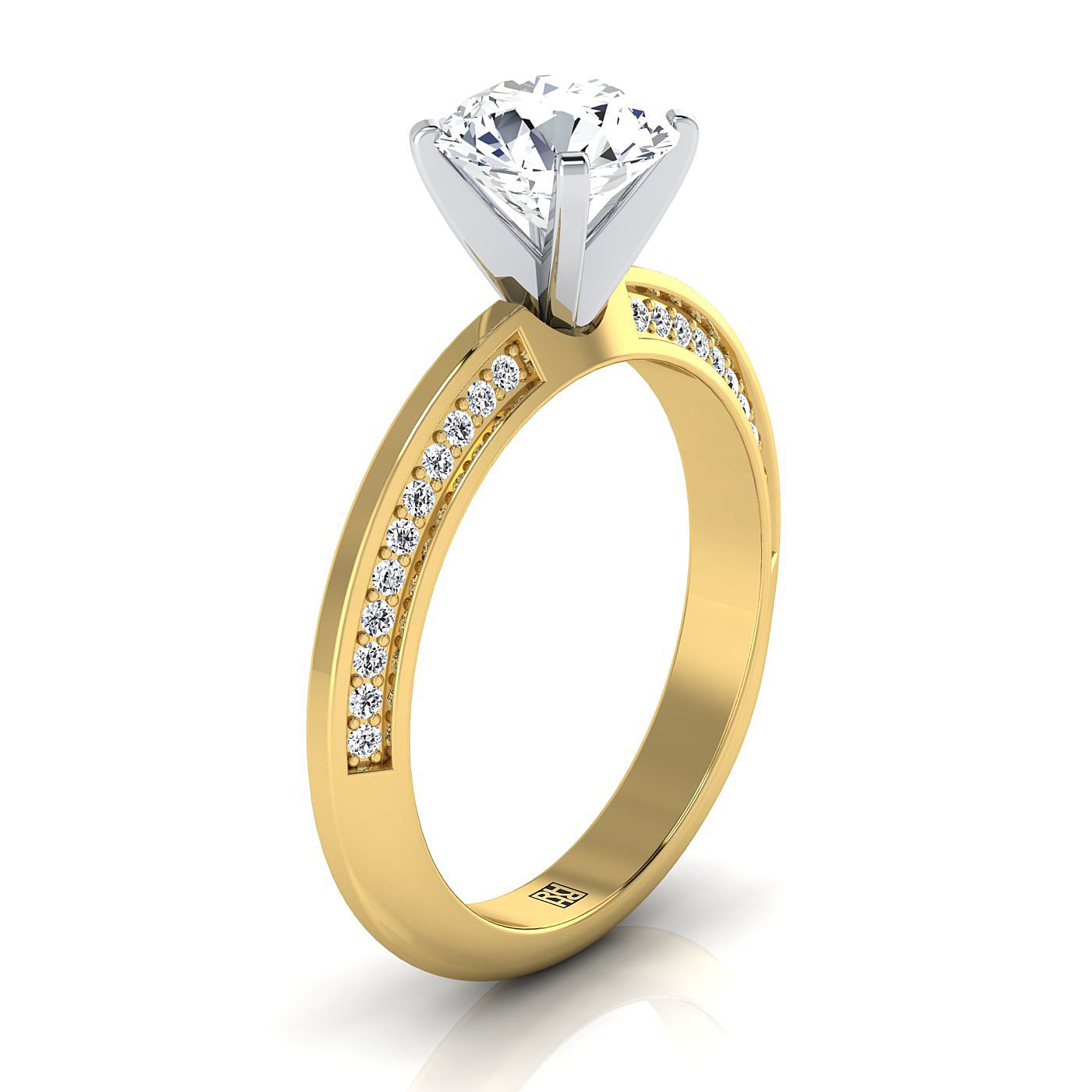 Round Brilliant, Knife Edge Micro-Pavé, in 18K Yellow Gold – side profile | RockHer
