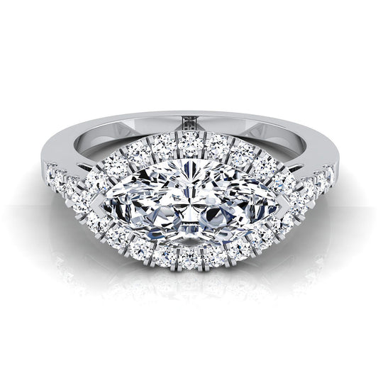 East West Horizontal Halo Marquise, in 18K White Gold | RockHer