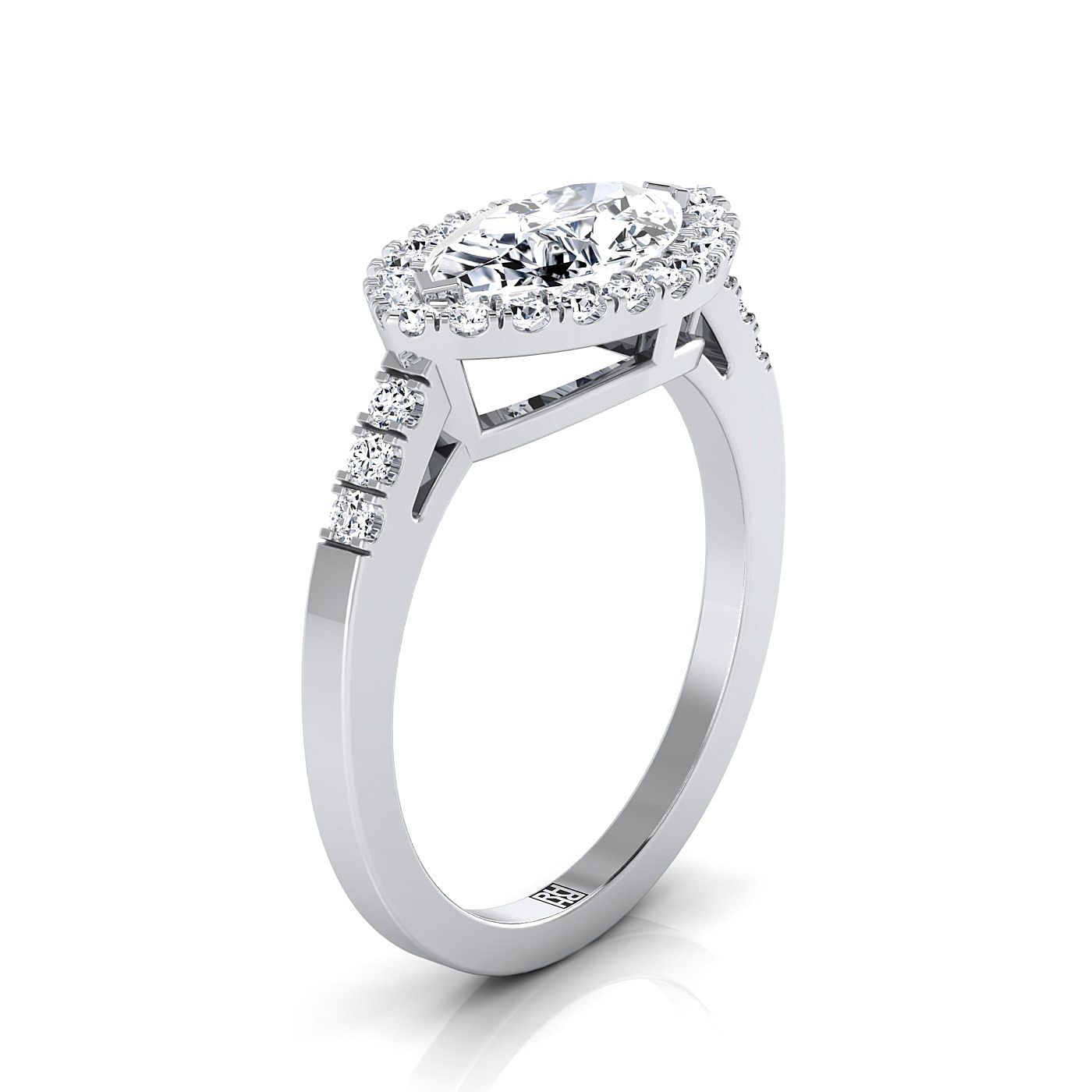 East West Horizontal Halo Marquise, in 18K White Gold – side profile | RockHer