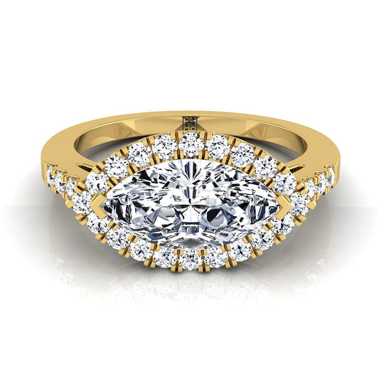 East West Horizontal Halo Marquise, in 18K Yellow Gold | RockHer