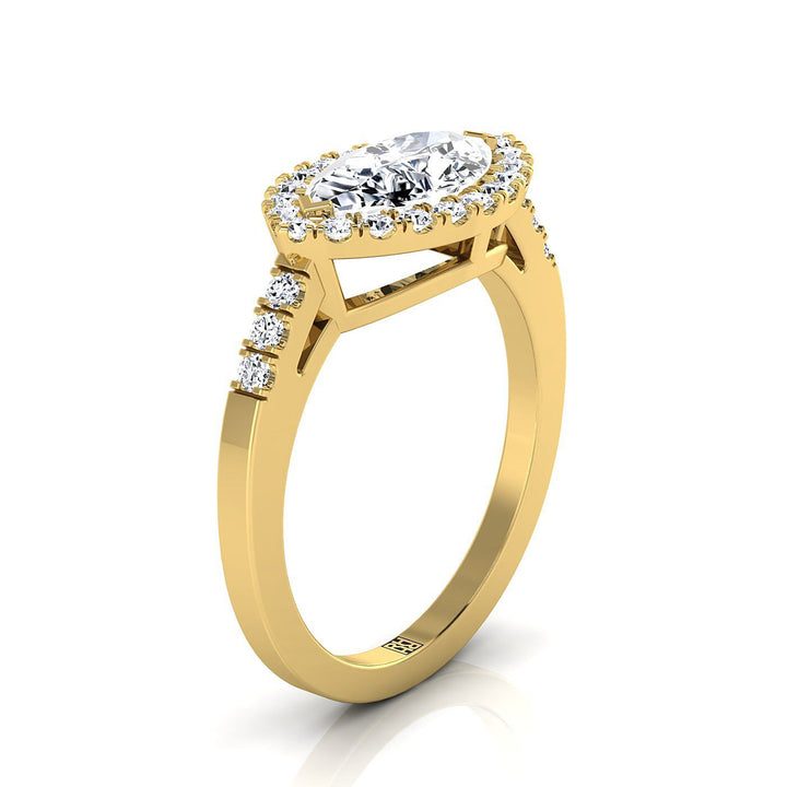 แหวนหมั้นแบบฮาโลว์ทรงมาร์คีส์เพชรสีเหลืองทอง 14K แนวนอนสไตล์แฟนซีอีสต์เวสต์ - 1/3 กะรัตรวม