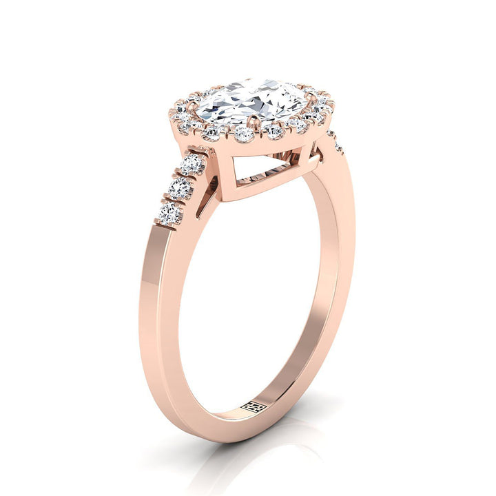 East West Horizontal Halo Oval, in 14K Rose Gold, pave setting – side profile | RockHer