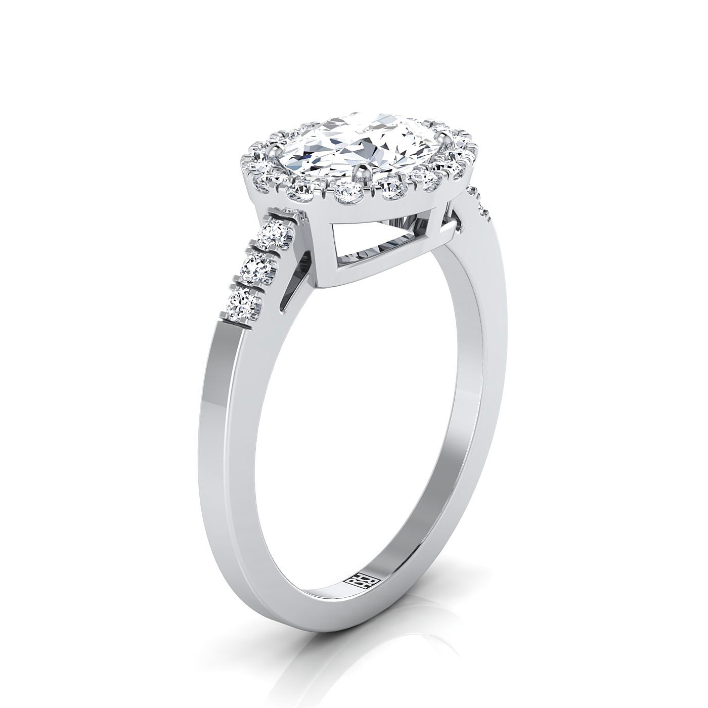 East West Horizontal Halo Oval, in 18K White Gold – side profile | RockHer
