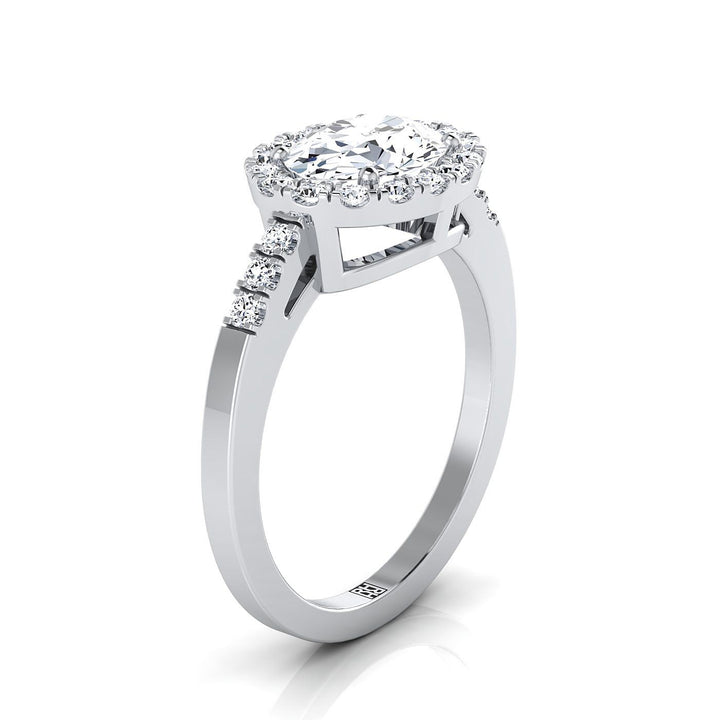 East West Horizontal Halo Oval, in 18K White Gold – side profile | RockHer