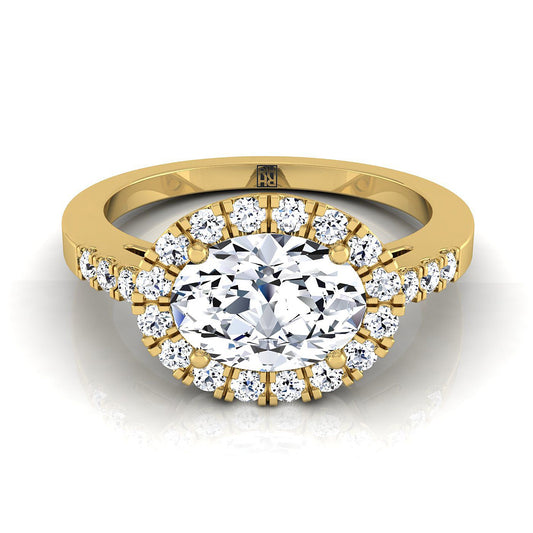 East West Horizontal Halo Oval, in 18K Yellow Gold | RockHer