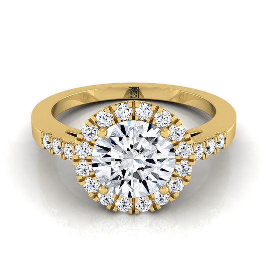 14K Yellow Gold Round Brilliant Diamond Horizontal Fancy East West Halo Engagement Ring -1/3ctw