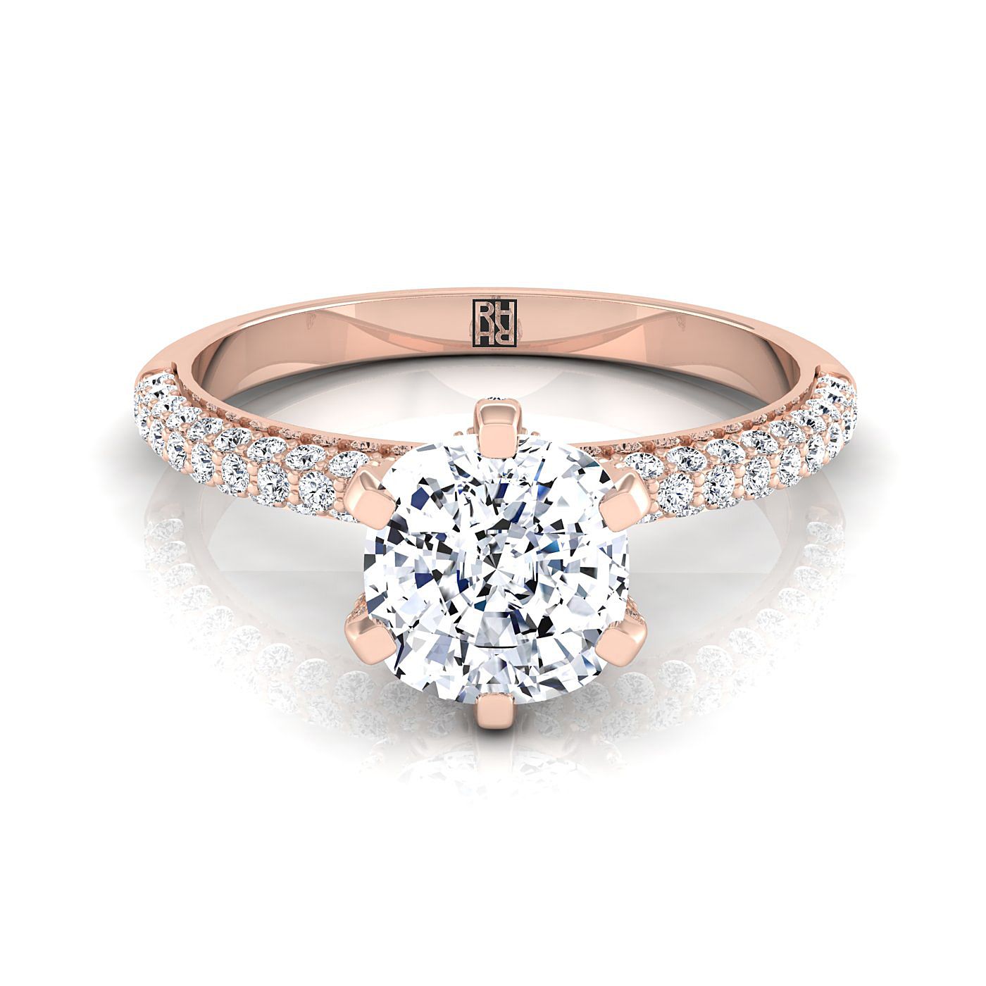 Three Row French Pavé Cushion, in 14K Rose Gold, prong setting | RockHer