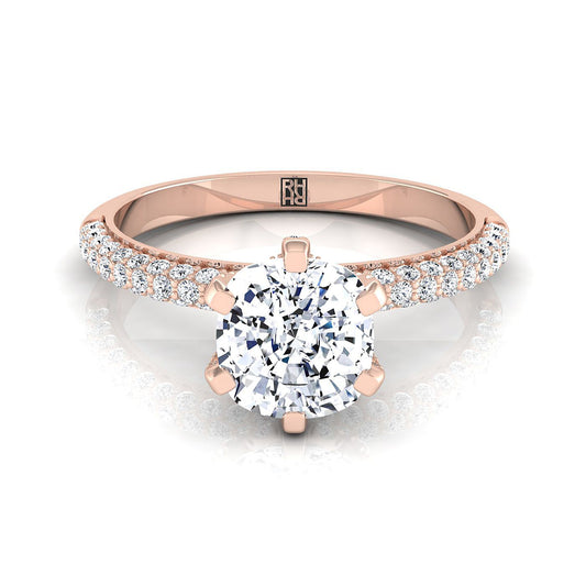 Three Row French Pavé Cushion, in 14K Rose Gold, prong setting | RockHer