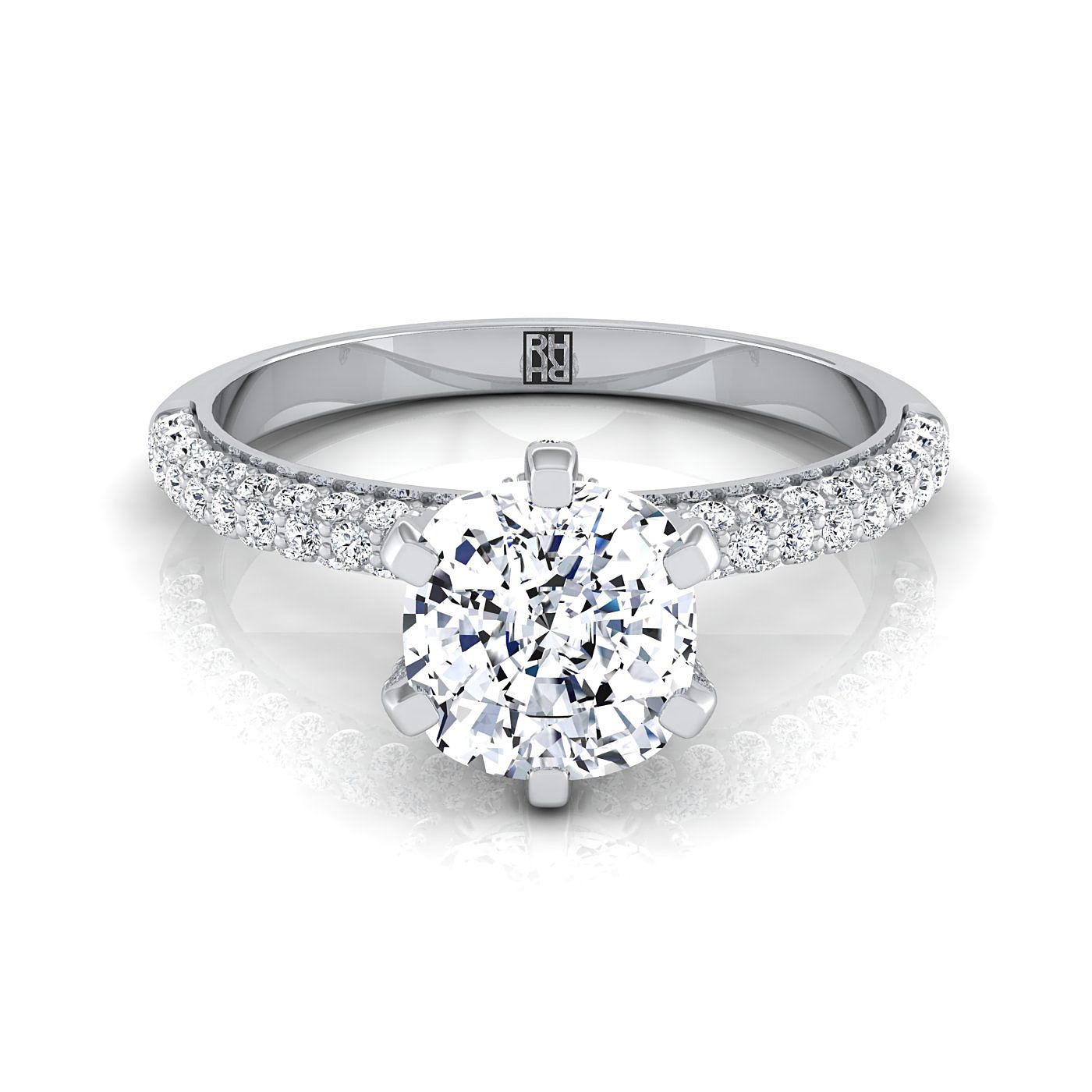 Three Row French Pavé Cushion, in 18K White Gold | RockHer