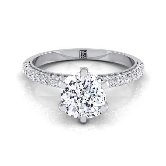 Three Row French Pavé Cushion, in 18K White Gold | RockHer