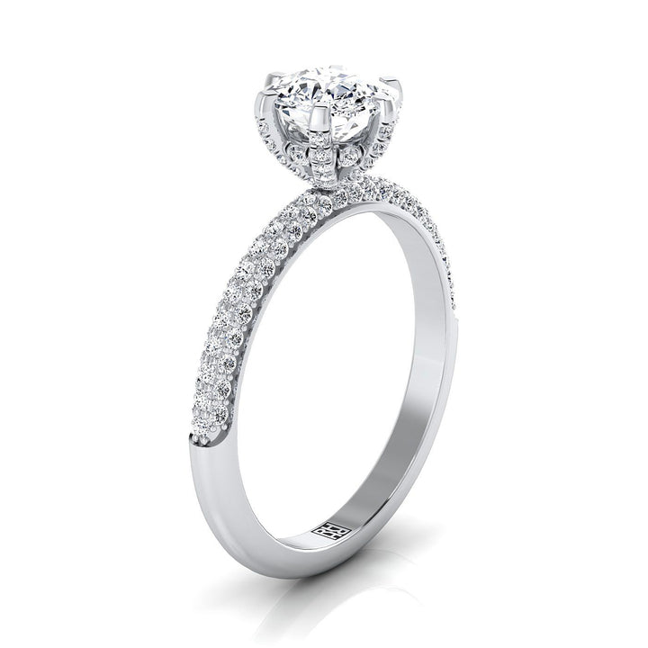 Three Row French Pavé Cushion, in 18K White Gold – side profile | RockHer